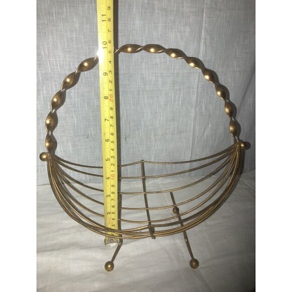 Vintage Mid Century Modern Brass Decorative Basket Braided Handle Ball Feet - Picture 4 of 4